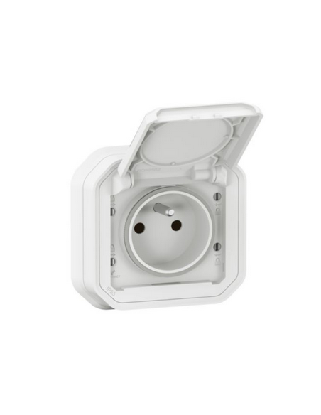 Prise de courant avec volet Plexo complet encastré avec griffes blanc LEGRAND 070034