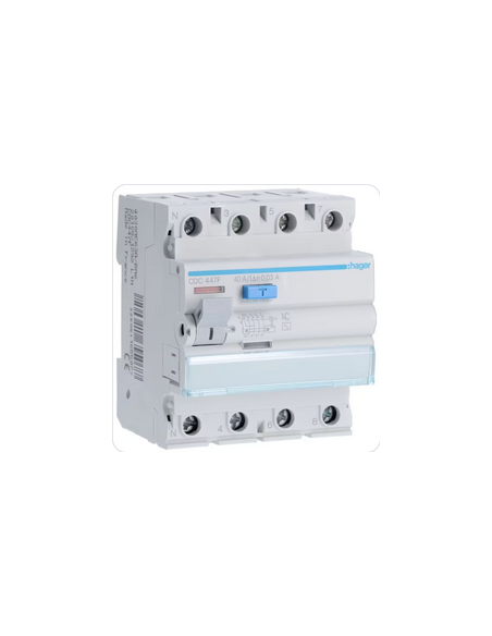 Interrupteur différentiel 4 Pôles 40A 30mA type AC 60Hz HAGER CDC447F