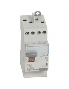 Interrupteur différentiel DX³-ID arrivée haute et départ haut à vis 2 Pôles 230V 25A type A 30mA 2 modules LEGRAND 411616