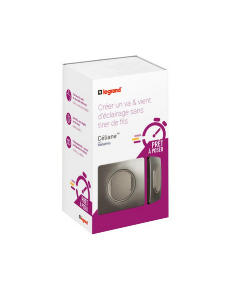 Prêt-à-Poser connectable Céliane pour créer un va-et-vient sans micromodule avec commande sans fils Titanium LEGRAND CT0404