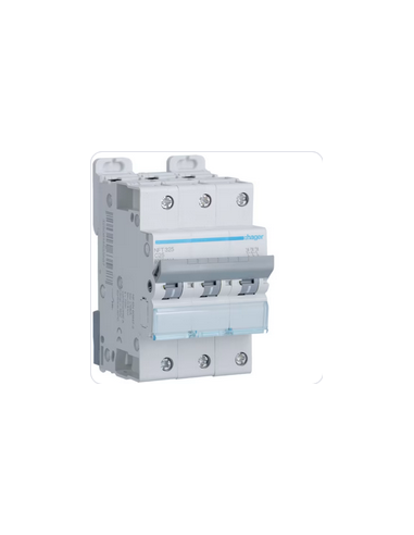 Disjoncteur 3 Pôles 6-10kA courbe C 25A 3 modules HAGER NFT325