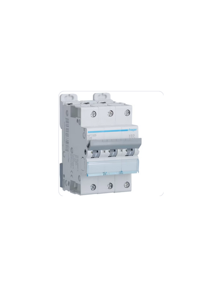 Disjoncteur 3 Pôles 6-10kA courbe C 25A 3 modules HAGER NFT325