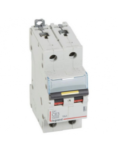 Disjoncteur DX³10000 16kA arrivée haute et départ bas à vis 2P 230V~ à 400V~ 63A courbe C 2 modules LEGRAND 409227 2