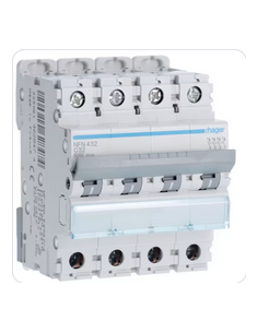 Disjoncteur 4 Pôles 10kA courbe C 32A 4 modules HAGER NFN432 2