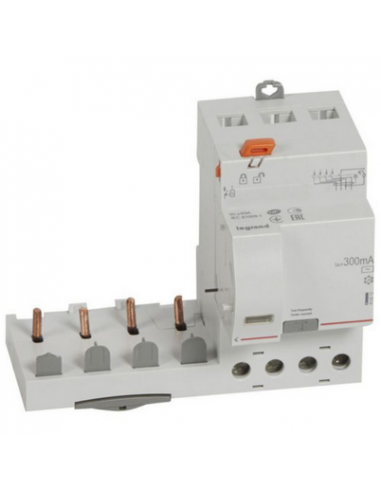 Bloc différentiel adaptable à vis DX³ pour disjoncteur 1 module par pôle 4 Pôles 400V 63A type AC 300mA LEGRAND 410512