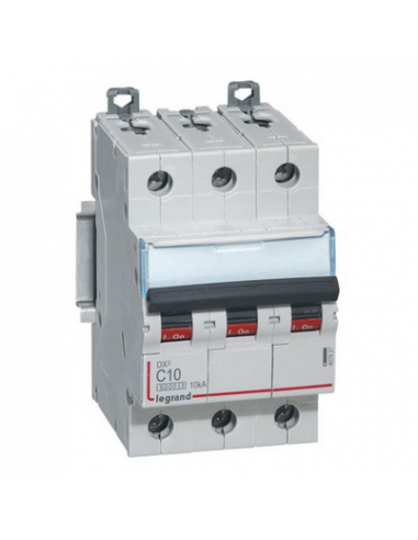 Disjoncteur DX³6000 10kA arrivée haute et départ bas à vis 3 Pôles 400V~ 10A courbe C LEGRAND 407827
