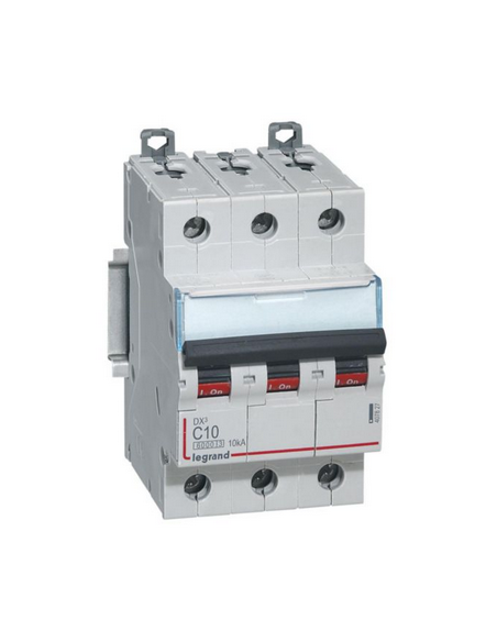 Disjoncteur DX³6000 10kA arrivée haute et départ bas à vis 3 Pôles 400V~ 10A courbe C LEGRAND 407827