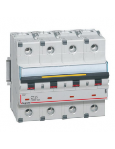 Disjoncteur DX³10000 16kA arrivée haute et départ bas à vis 4 Pôles 400V~ 125A courbe C 6 modules LEGRAND 409364