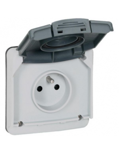 Prise de courant étanche 2P+T avec volet Plexo IP66 composable 16A 250V~ grise LEGRAND 090486