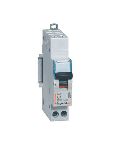Disjoncteur Phase+Neutre DNX³4500 6kA arrivée borne auto.sortie à vis 1P+N 230V~ 4A courbe C 1 module LEGRAND 406878
