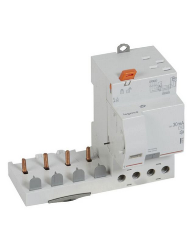 Bloc différentiel adaptable automatique DX³ pour disjoncteur 1 module par pôle 4 Pôles 400V~ 63A type AC 30mA LEGRAND 410506