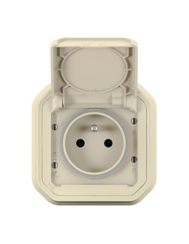Prise de courant avec volet Plexo complet encastré avec griffes sable LEGRAND 070075