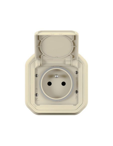 Prise de courant avec volet Plexo complet encastré avec griffes sable LEGRAND 070075