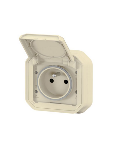 Prise de courant avec volet Plexo complet encastré avec griffes sable LEGRAND 070075