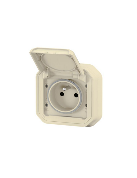 Prise de courant avec volet Plexo complet encastré avec griffes sable LEGRAND 070075