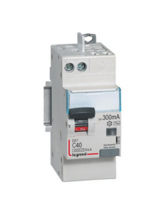 Disjoncteur différentiel DX³4500 arrivée vis et départ automatique U+N 230V~ 40A type AC 300mA 2 modules LEGRAND 410733