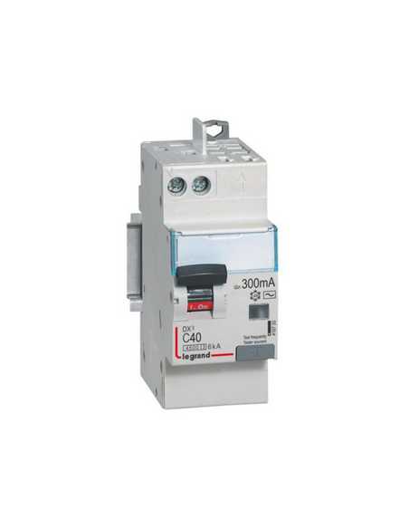 Disjoncteur différentiel DX³4500 arrivée vis et départ automatique U+N 230V~ 40A type AC 300mA 2 modules LEGRAND 410733
