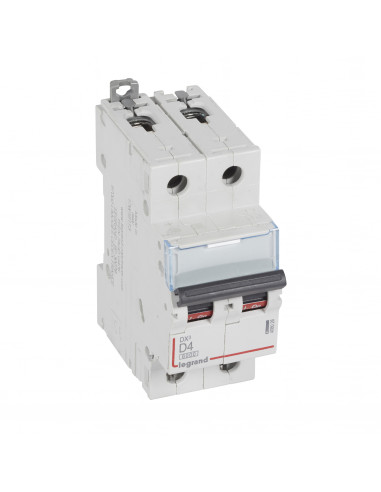Disjoncteur DX³6000 arrivée haute et départ bas à vis 2 Pôles 230V~ à 400V~ 4A courbe D 2 modules LEGRAND 408011