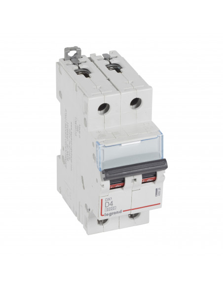 Disjoncteur DX³6000 arrivée haute et départ bas à vis 2 Pôles 230V~ à 400V~ 4A courbe D 2 modules LEGRAND 408011