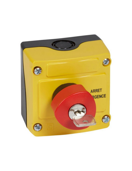 Boîte à bouton équipée Osmoz Coup de poing d'arrêt d'urgence rouge à clé n°455 D.40mm avec couvercle jaune LEGRAND 024215