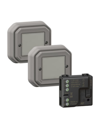 Prêt à poser Plexo 2 commandes sans fils sans pile avec 1 micromodule gris LEGRAND 069862L