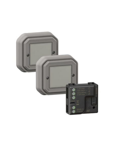 Prêt à poser Plexo 2 commandes sans fils sans pile avec 1 micromodule gris LEGRAND 069862L