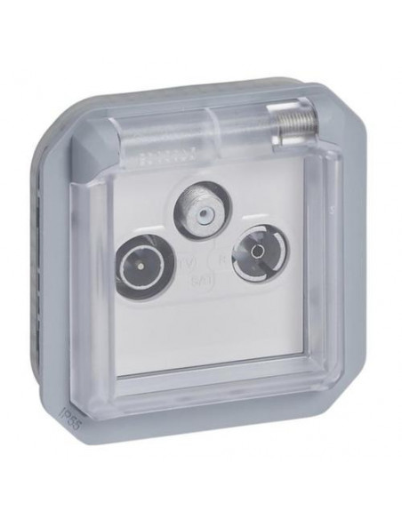 Prise TV-R-SAT étanche à sorties multiples Plexo Grise composable LEGRAND 069558L