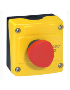 Boîte à bouton équipée Osmoz coup de poing coupure d'urgence rouge pousser-tourner D.40mm couvercle jaune LEGRAND 024212