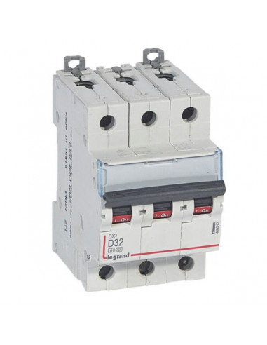 Disjoncteur DX³6000 10kA à vis 3 Pôles 400V~ 32A courbe D peigne HX³ traditionnel LEGRAND 408062