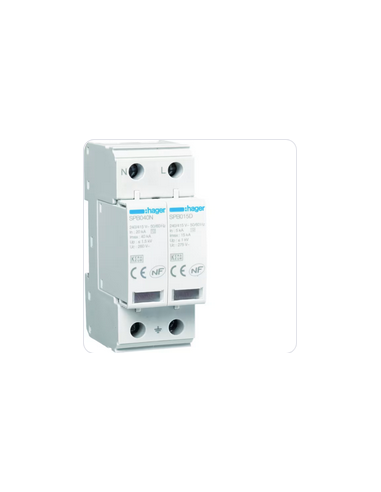 Parafoudre 2 Pôles T2 TNS/TT Uc 275V In 5kA Imax 15kA telesignalisation HAGER SPB215R