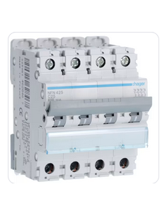 Disjoncteur 4P 6-10kA courbe C - 25A 4 modules HAGER NFN425 2