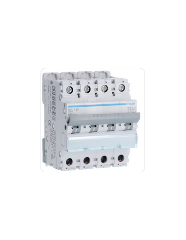 Disjoncteur 4 Pôles 6-10kA courbe C 25A 4 modules HAGER NFN425