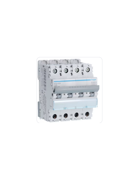 Disjoncteur 4 Pôles 6-10kA courbe C 25A 4 modules HAGER NFN425