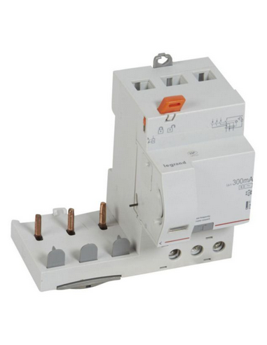 Bloc différentiel adaptable à vis DX³ pour disjoncteur 1 module par pôle 3 Pôles 400V~ 63A type AC 300mA sélectif LEGRAND 410477