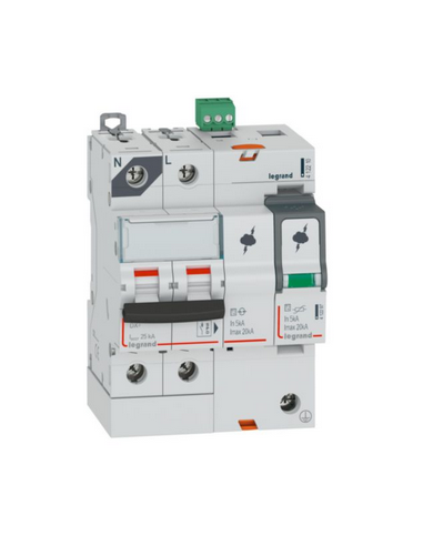 Parafoudre avec protection de court-circuit intégrée type T2 Imax 20kA 1P+N 320V 4 modules LEGRAND 412210