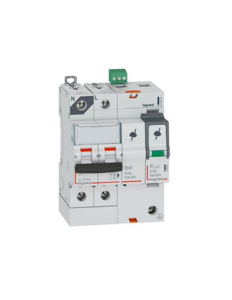 Parafoudre avec protection de court-circuit intégrée type T2 Imax 20kA 1P+N 320V 4 modules LEGRAND 412210