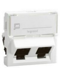 Double prise RJ45 catégorie 6 FTP inclines à 45° Mosaic 2 modules blanc LEGRAND 076506