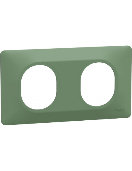 OVALIS PLAQUE DE FINITION 2 POSTES HORIZONTAL ENTRAXE 71MM VERT FORÊT SCHNEIDER S320704B