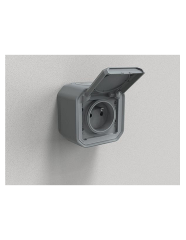 Prise de courant avec volet Plexo complet saillie gris LEGRAND 070003