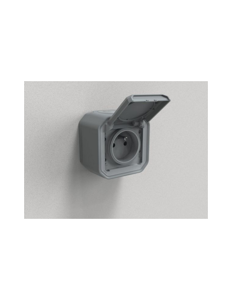 Prise de courant avec volet Plexo complet saillie gris LEGRAND 070003