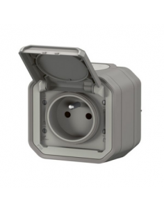 Prise de courant avec volet Plexo complet saillie gris LEGRAND 070003