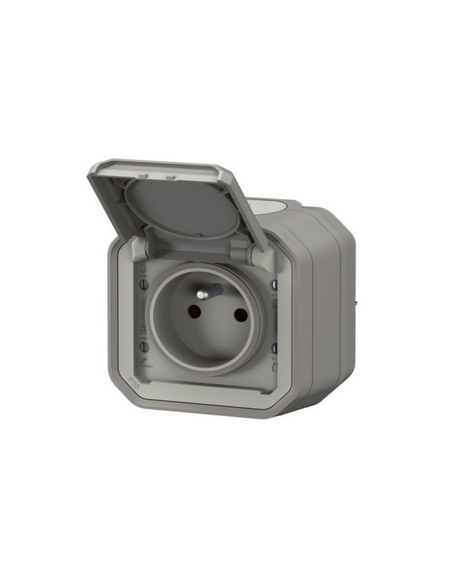 Prise de courant avec volet Plexo complet saillie gris LEGRAND 070003