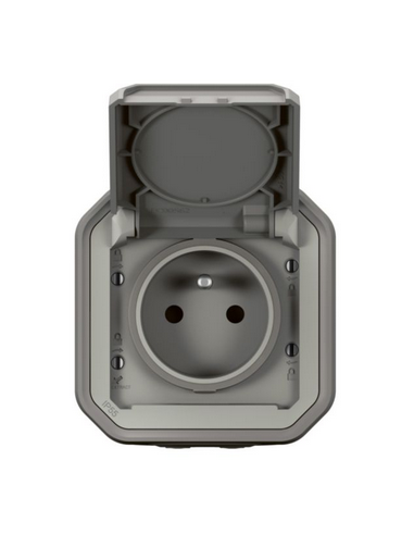 Prise de courant avec volet Plexo complet saillie gris LEGRAND 070003
