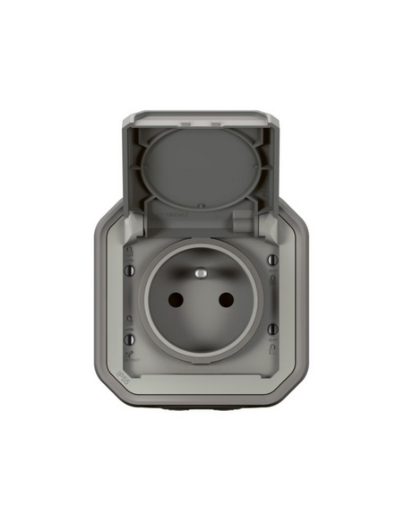 Prise de courant avec volet Plexo complet saillie gris LEGRAND 070003