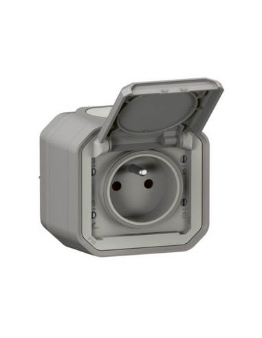 Prise de courant avec volet Plexo complet saillie gris LEGRAND 070003