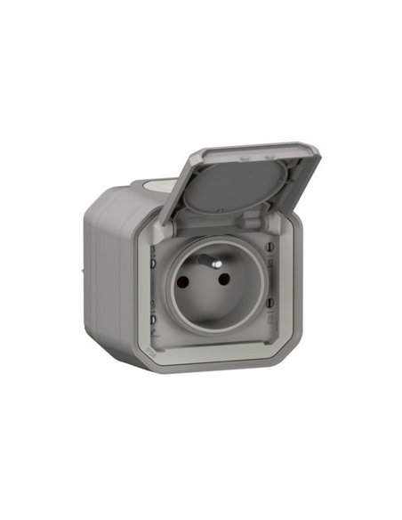 Prise de courant avec volet Plexo complet saillie gris LEGRAND 070003