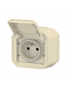 Prise de courant 2P+T 16A avec volet Plexo complet saillie sable LEGRAND 070069