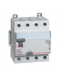 Interrupteur différentiel DX³-ID arrivée haute et départ bas à vis 4 Pôles 400V~ 40A type F 30mA 4 modules LEGRAND 411695