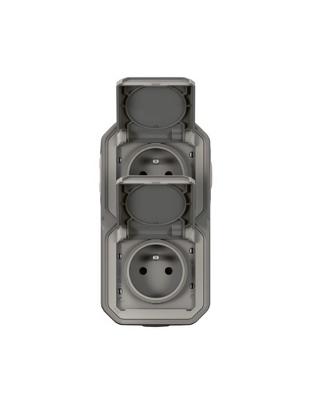 Double prise de courant 2P+T 16A verticale avec volet Plexo complet saillie gris LEGRAND 070013