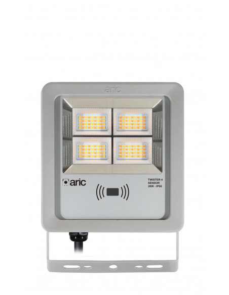 PROJECTEUR TWISTER 4 SENSOR gris 38W 3CCT IP66 IK08 2200K/3000K/4000K 5320lm 90° 50000h ARIC 51691